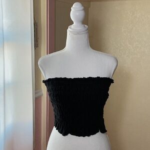 FP Beach Black Strapless smocked Crop Top